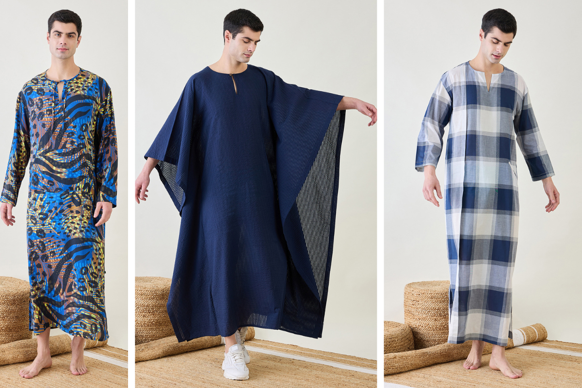 Discover the latest range of men's kaftans offering a stylish twist to traditional loungewear options