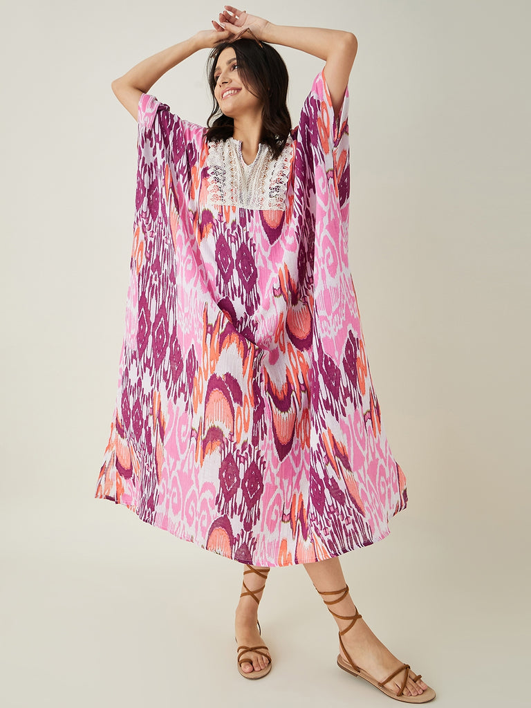 Multicolor Printed Laced Up one size Kaftan