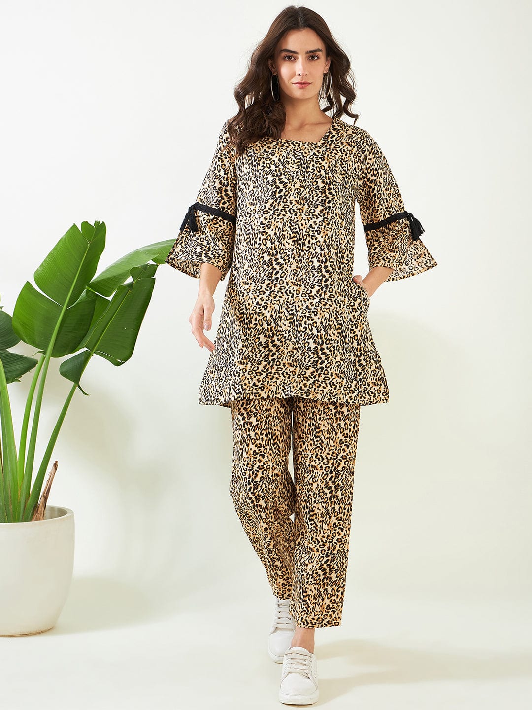 The Kaftan Company Co-ord Beige Wildly Stylish Leopard Co-ord Set