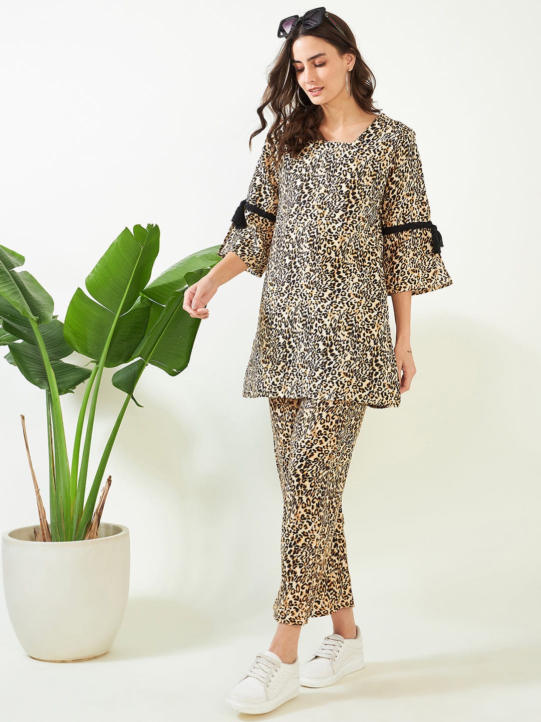 The Kaftan Company Co-ord Beige Wildly Stylish Leopard Co-ord Set