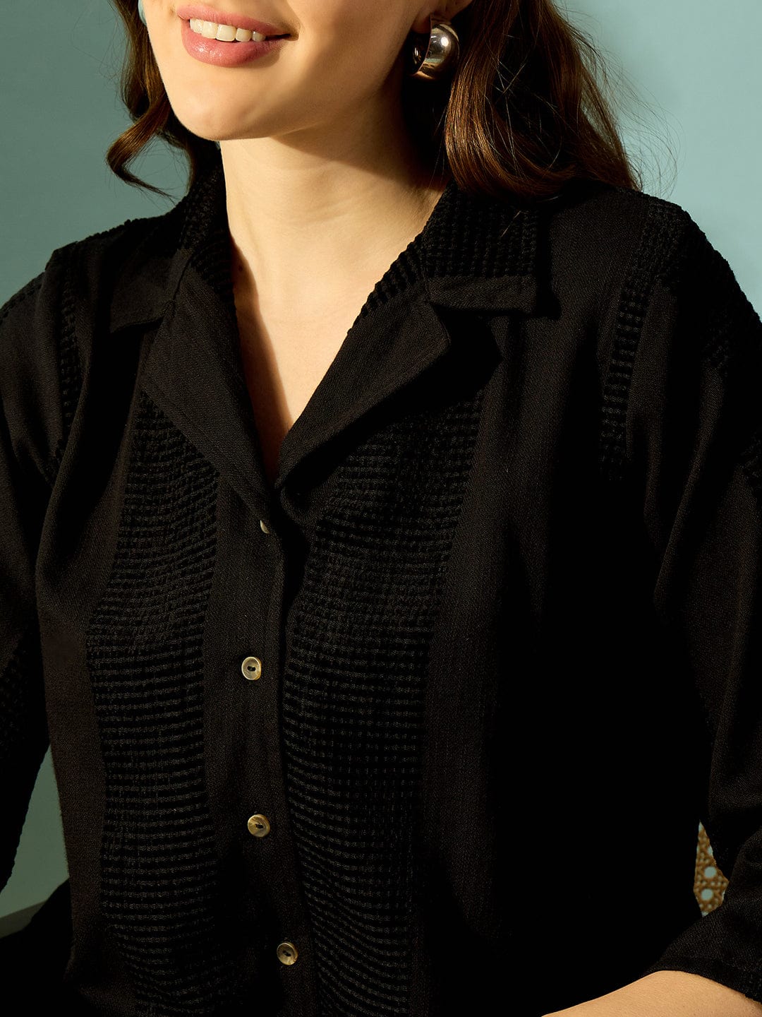 The Kaftan Company Co-ord Black Textured Elegant Coord Set