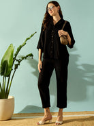 The Kaftan Company Co-ord Black Textured Elegant Coord Set