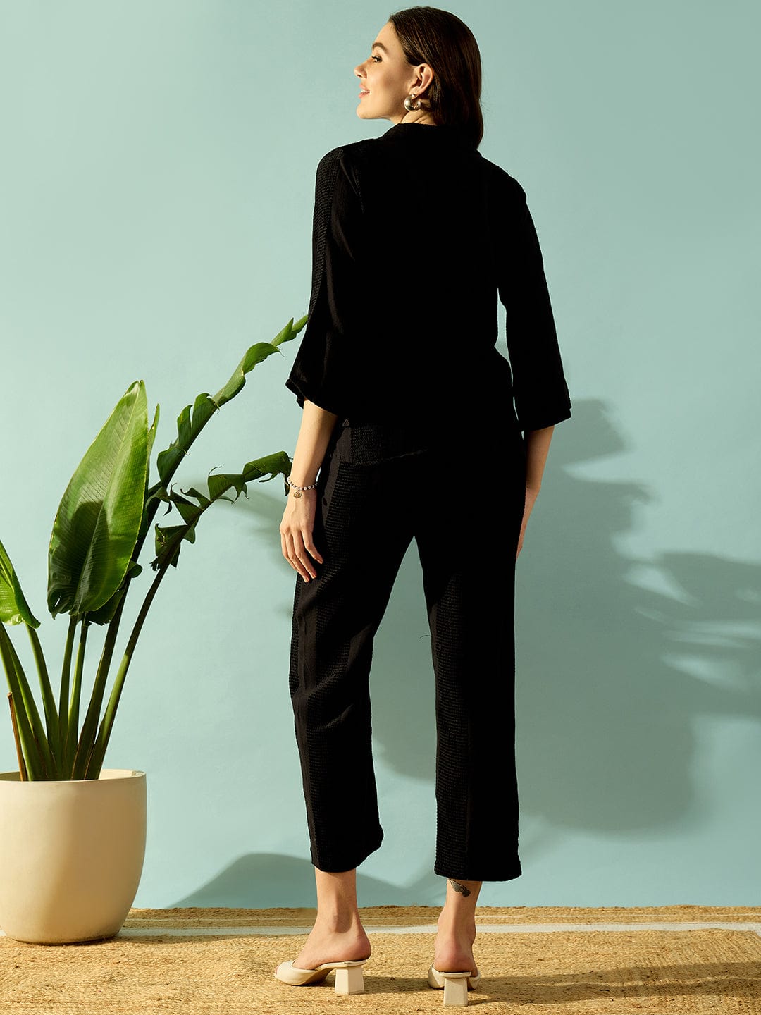 The Kaftan Company Co-ord Black Textured Elegant Coord Set