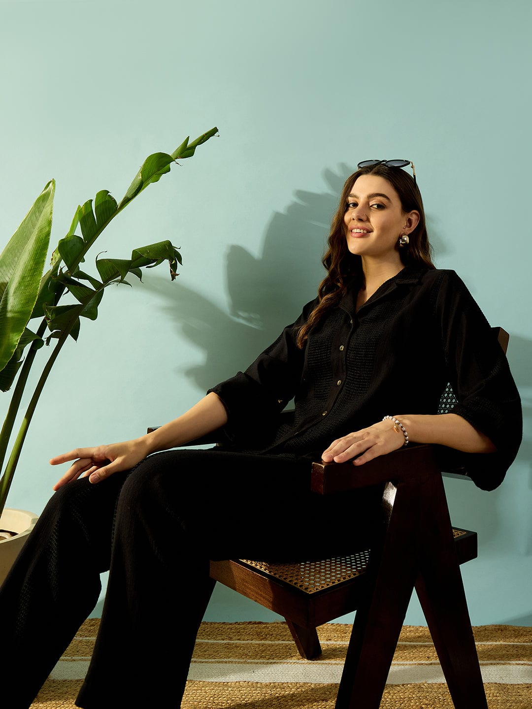 The Kaftan Company Co-ord Black Textured Elegant Coord Set