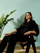 The Kaftan Company Co-ord Black Textured Elegant Coord Set