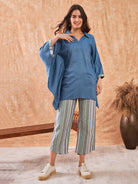 The Kaftan Company Co-ord Blue Denim Jacquard Co-ord Set