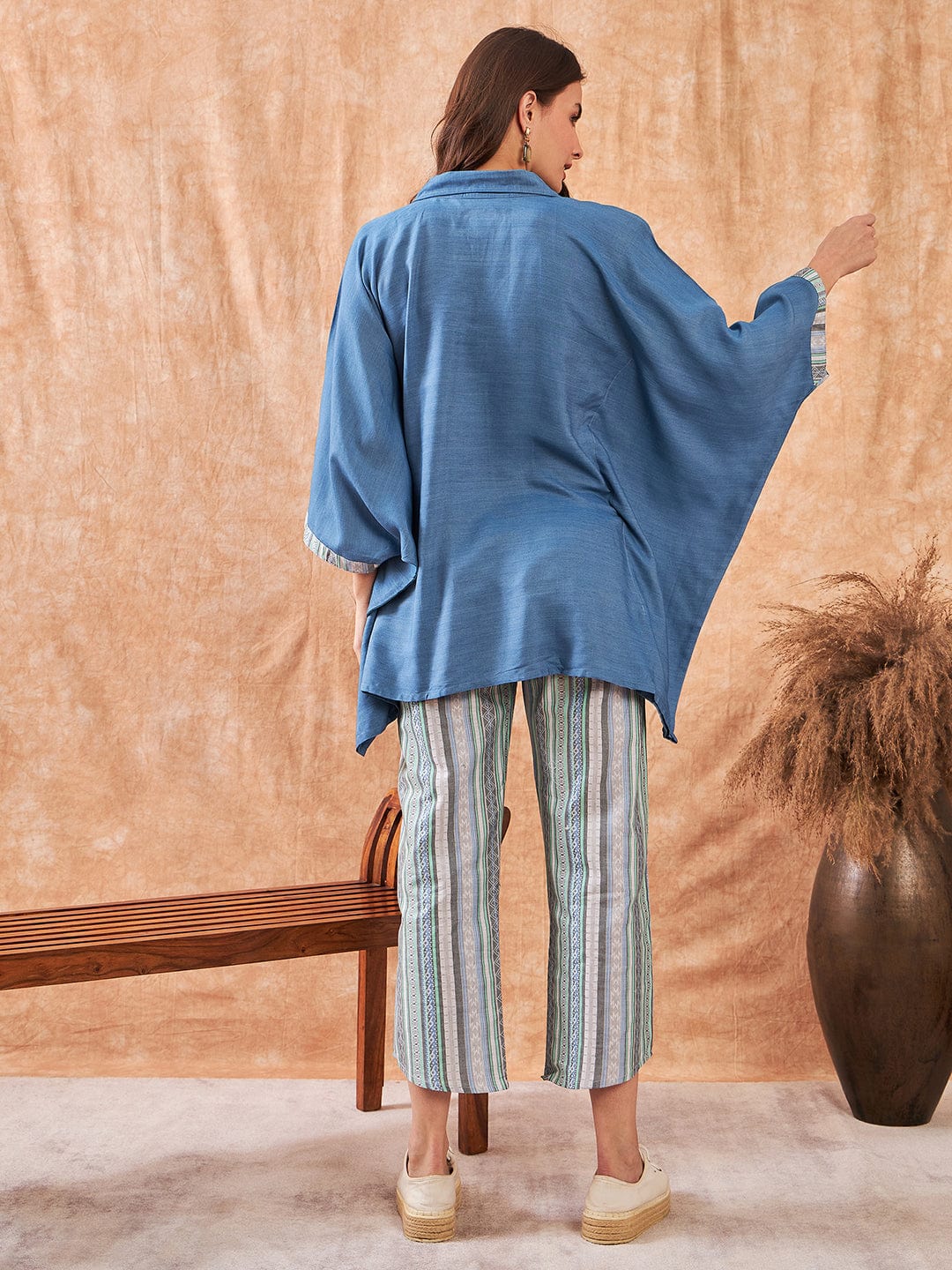 The Kaftan Company Co-ord Blue Denim Jacquard Co-ord Set