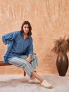 The Kaftan Company Co-ord Blue Denim Jacquard Co-ord Set