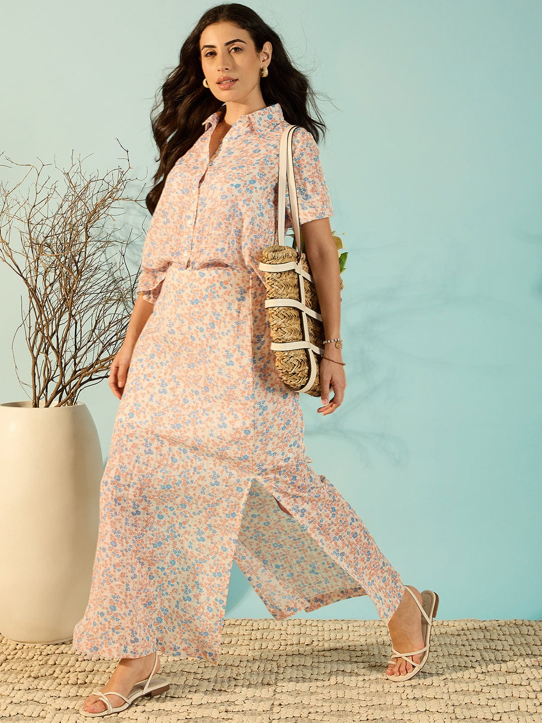 The Kaftan Company Co-ord Oceanfront Soft Cotton Skirt Co-Ord Set For Women