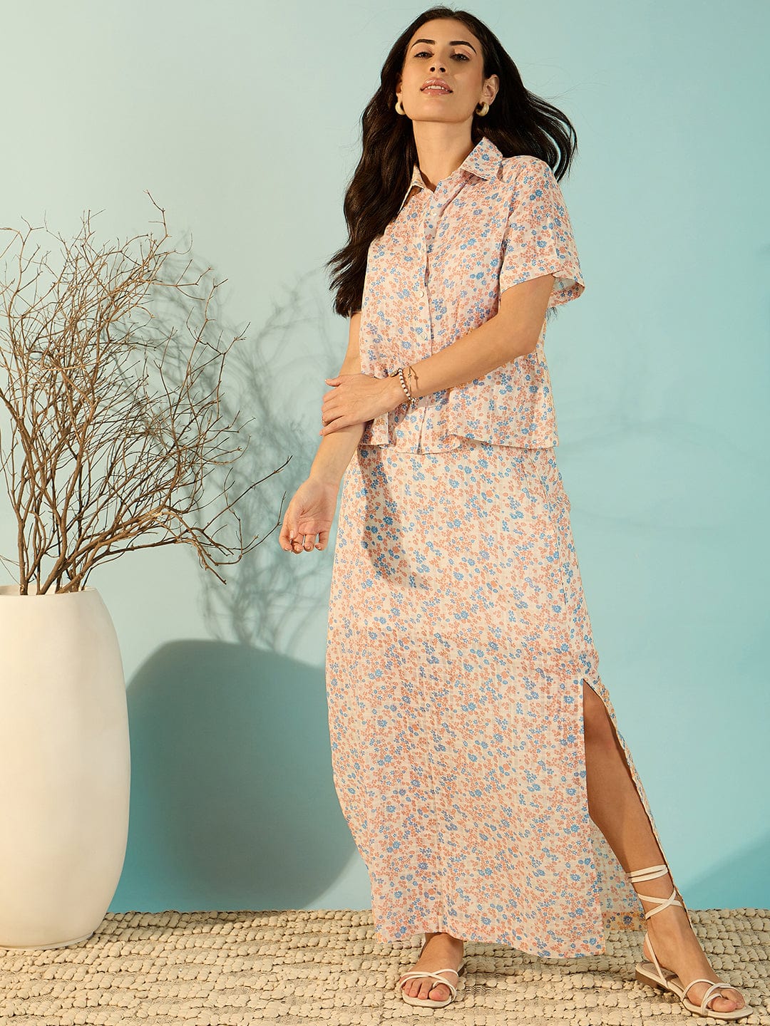 The Kaftan Company Co-ord Oceanfront Soft Cotton Skirt Co-Ord Set For Women