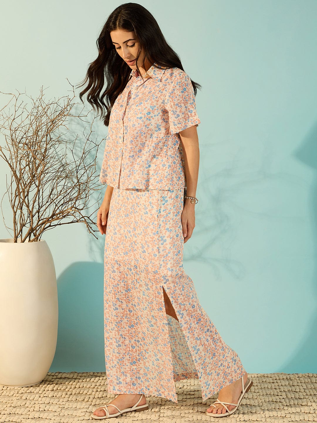 The Kaftan Company Co-ord Oceanfront Soft Cotton Skirt Co-Ord Set For Women