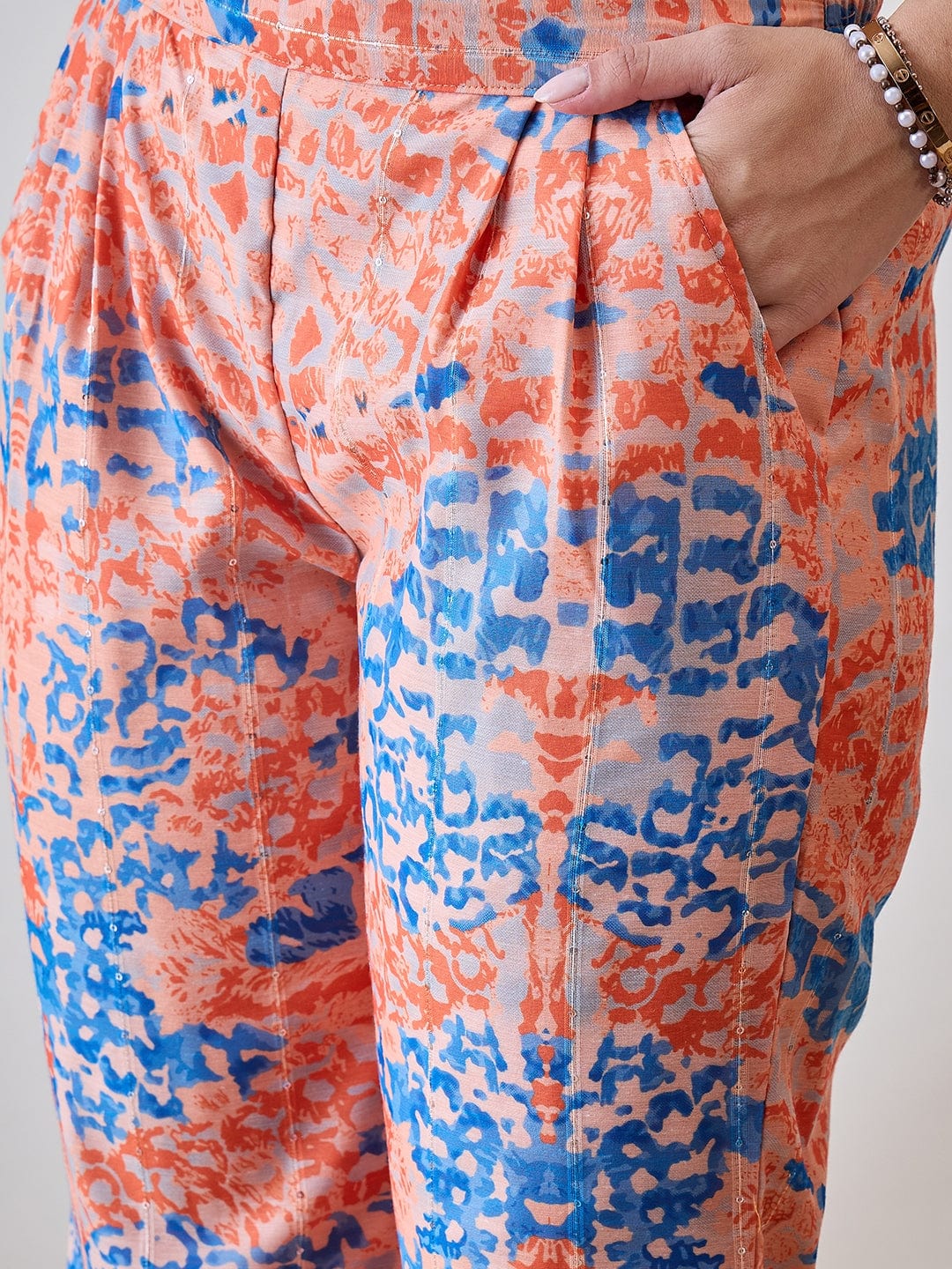 The Kaftan Company Co-ord Orange Batwing Sleeve Cotton Lurex Co Ord Set