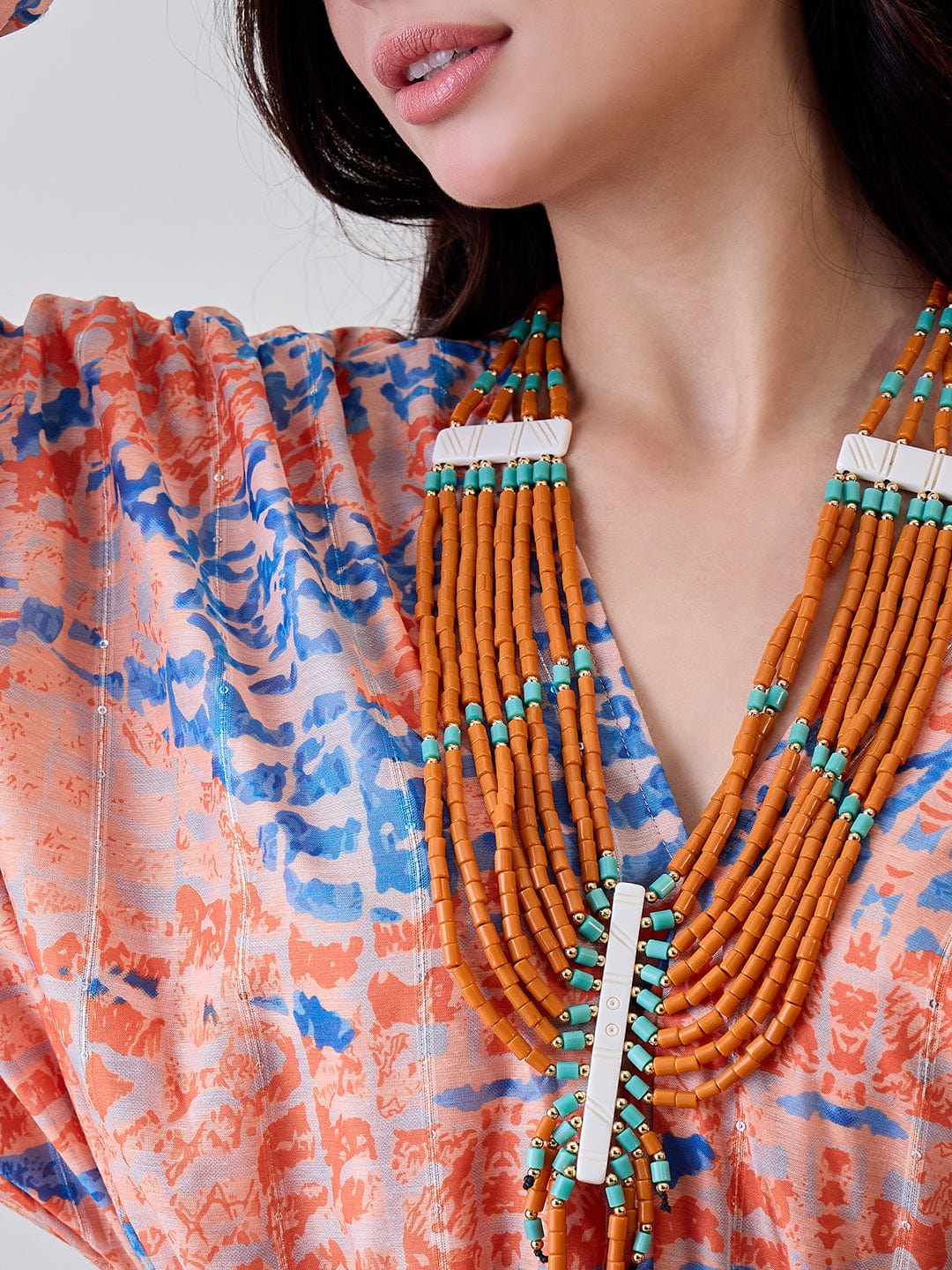 The Kaftan Company Co-ord Orange Batwing Sleeve Cotton Lurex Co Ord Set