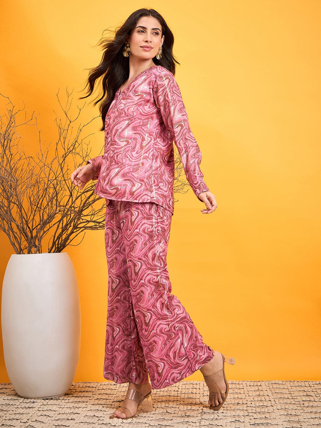 The Kaftan Company Co-ord Peachy Peach Lurex Co-ord Set