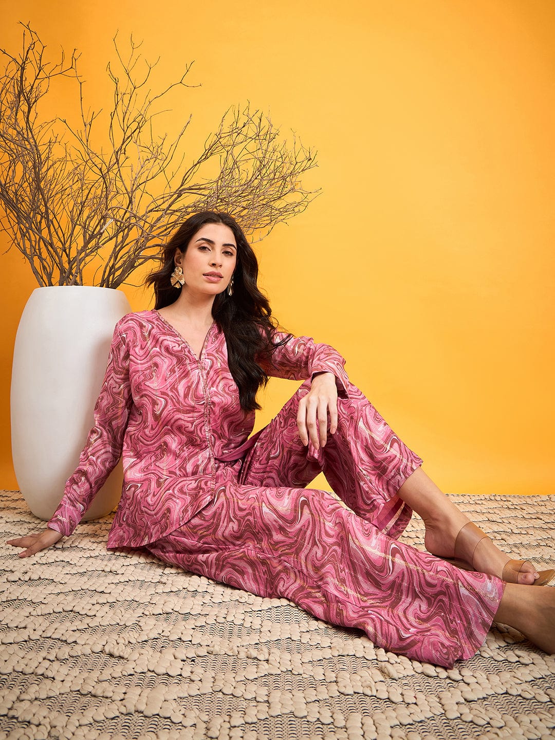 The Kaftan Company Co-ord Peachy Peach Lurex Co-ord Set