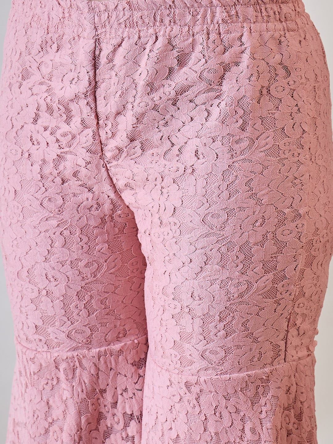 The Kaftan Company Co-ord Pink Sheer Embroidered Lace Cord Set
