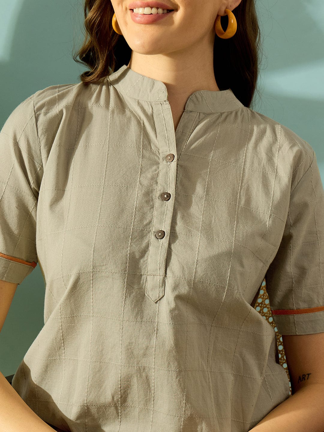 The Kaftan Company Co-ord Tiger Embroidered Olive Green Cotton Coord Set