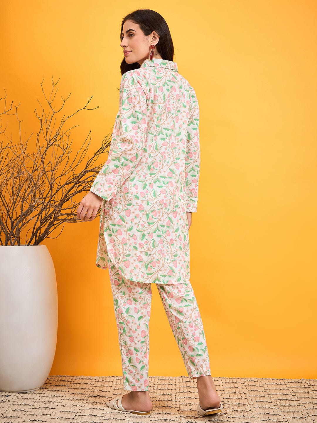 The Kaftan Company Co-ord White Strawberry Vines Co-ord Set