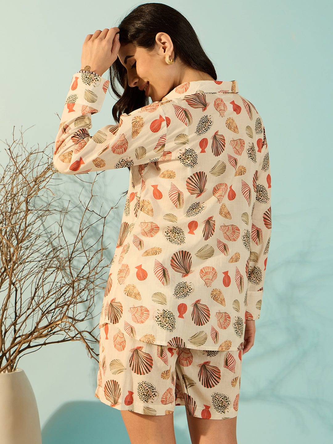 The Kaftan Company Co-ord Women Seaside Serenity Modal Stylish Shorts Co-Ord Set