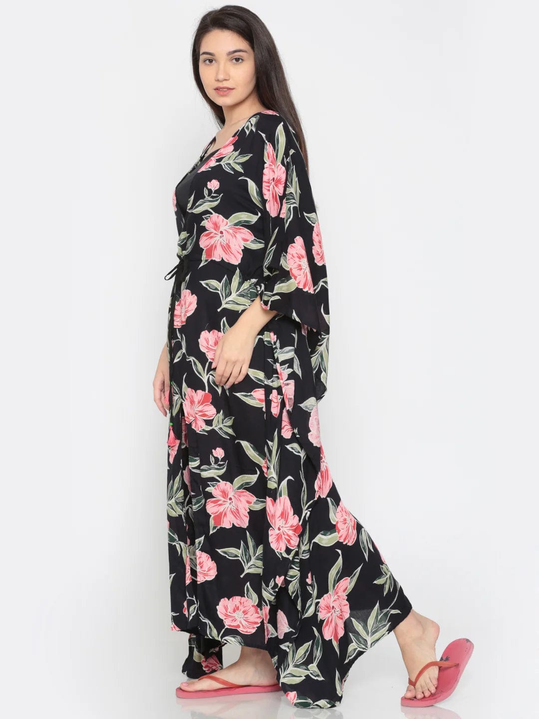 The Kaftan Company Cover-Up Black Floral Print Resort Cover-Up - (Clearance - Final Sale)
