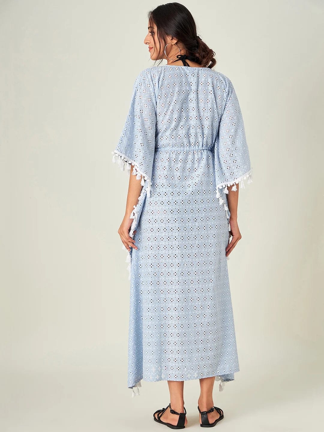 The Kaftan Company Cover-Up Blue Flora Schiffli Resort Kaftan