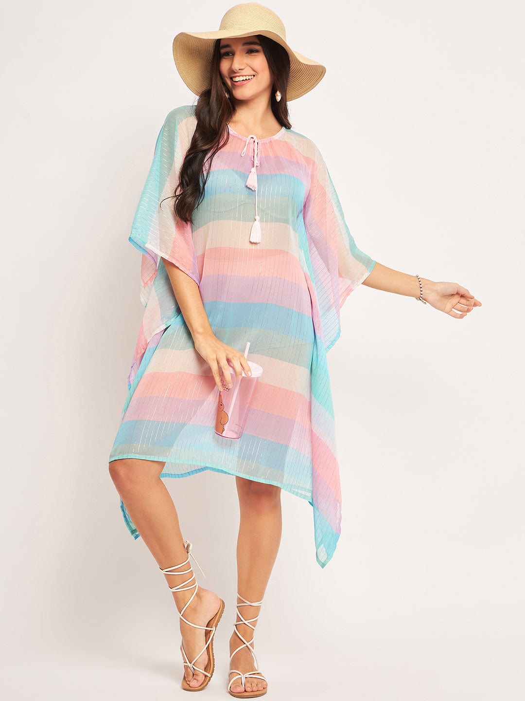 The Kaftan Company Cover-Up Multicolor Lurex Resort Cover-Up Kaftan