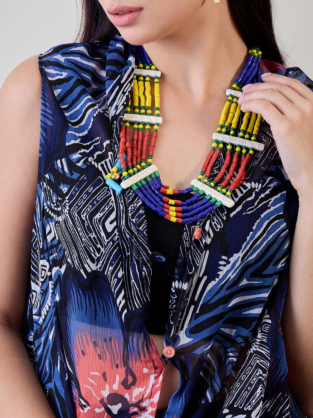 The Kaftan Company Cover-Up Navy Blue Shibori Printed Georgette Sheer Resort Cover Up