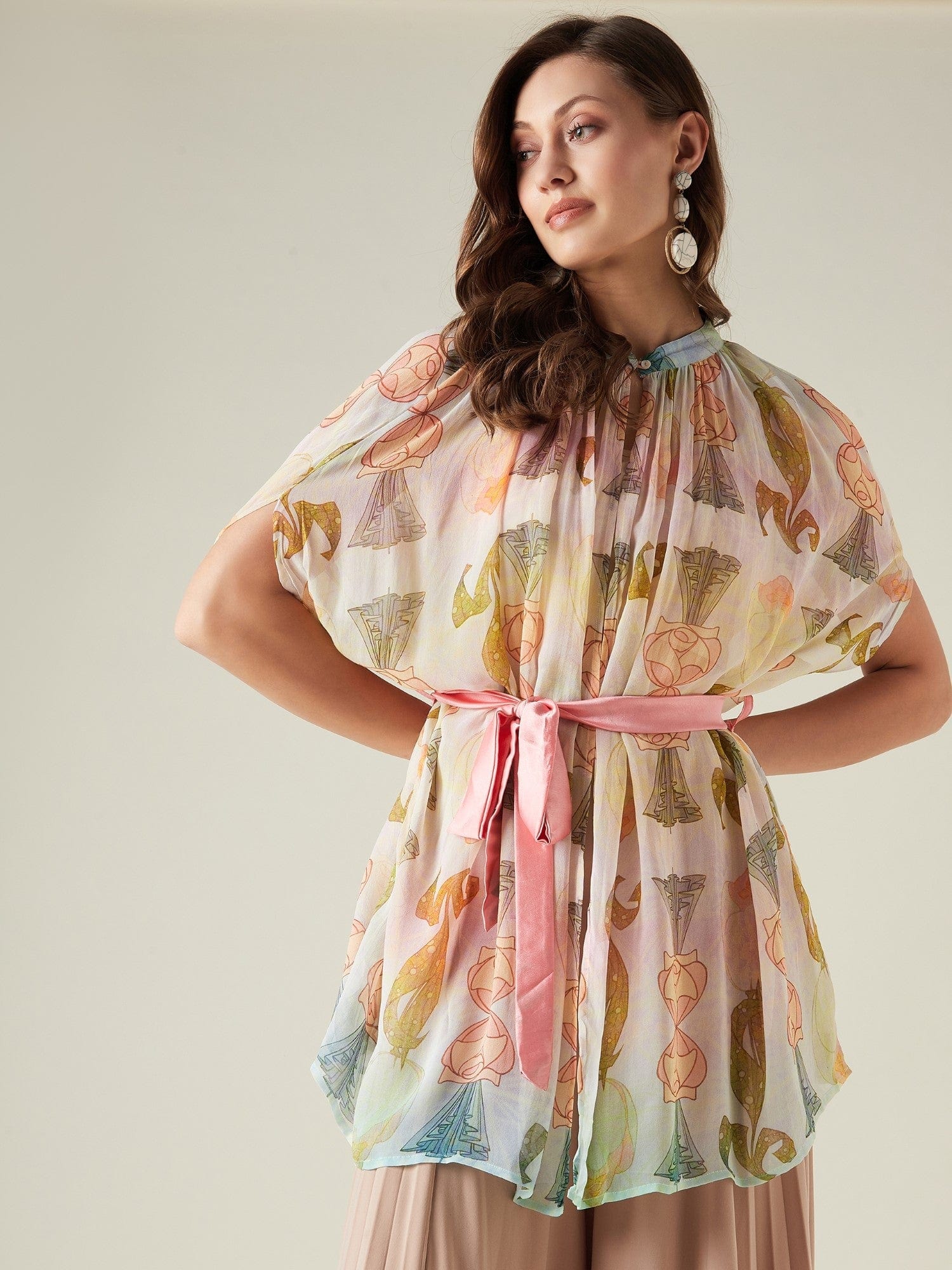 The Kaftan Company Cover-Up Onesize Pastel hues georgette resort cover-up (Final Sale)
