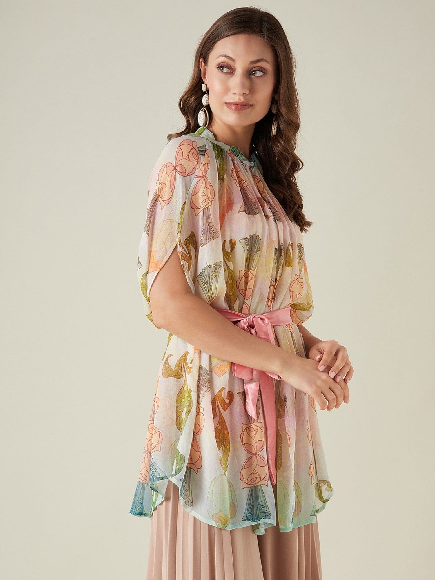 The Kaftan Company Cover-Up Onesize Pastel hues georgette resort cover-up (Final Sale)