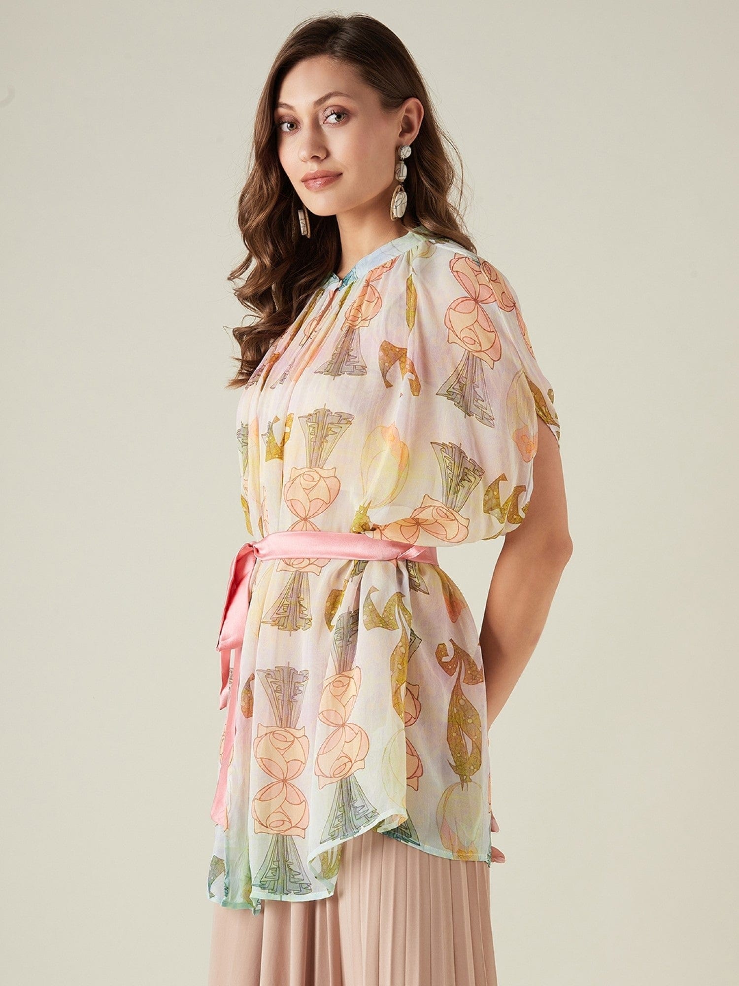 The Kaftan Company Cover-Up Onesize Pastel hues georgette resort cover-up (Final Sale)