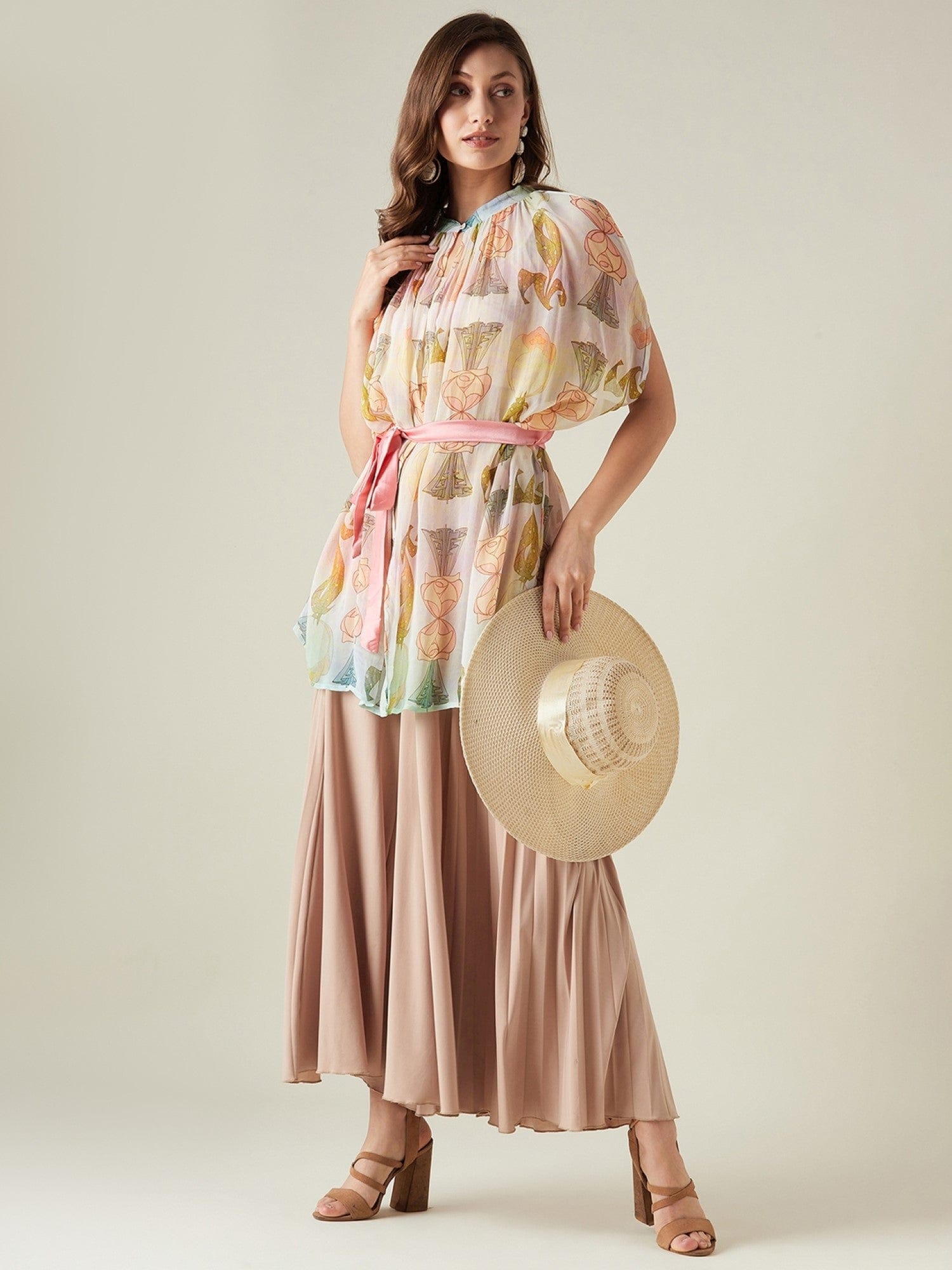 The Kaftan Company Cover-Up Onesize Pastel hues georgette resort cover-up (Final Sale)