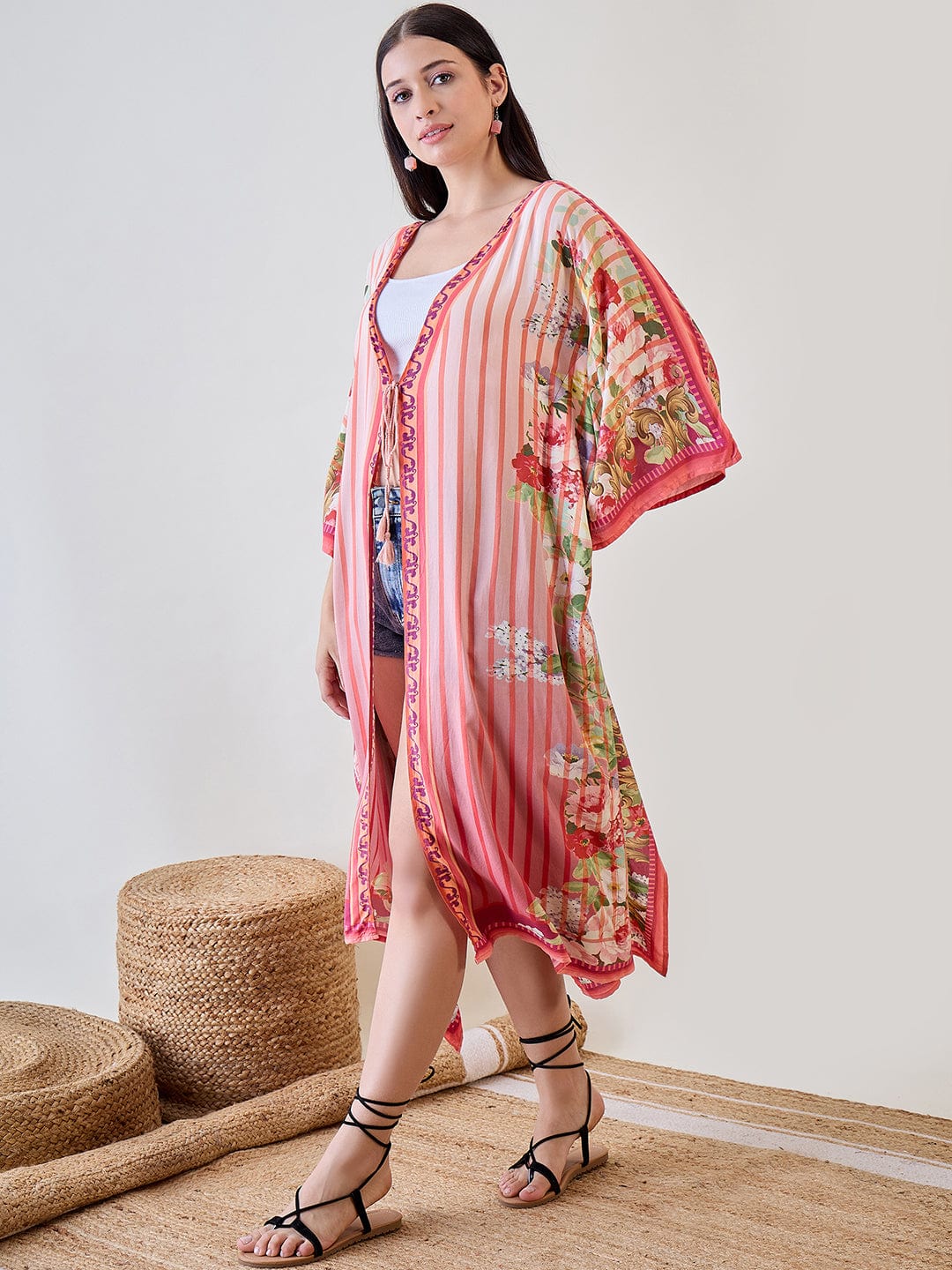 The Kaftan Company Cover-Up Orange Abstract Striped Viscose Kaftan Resort Coverup