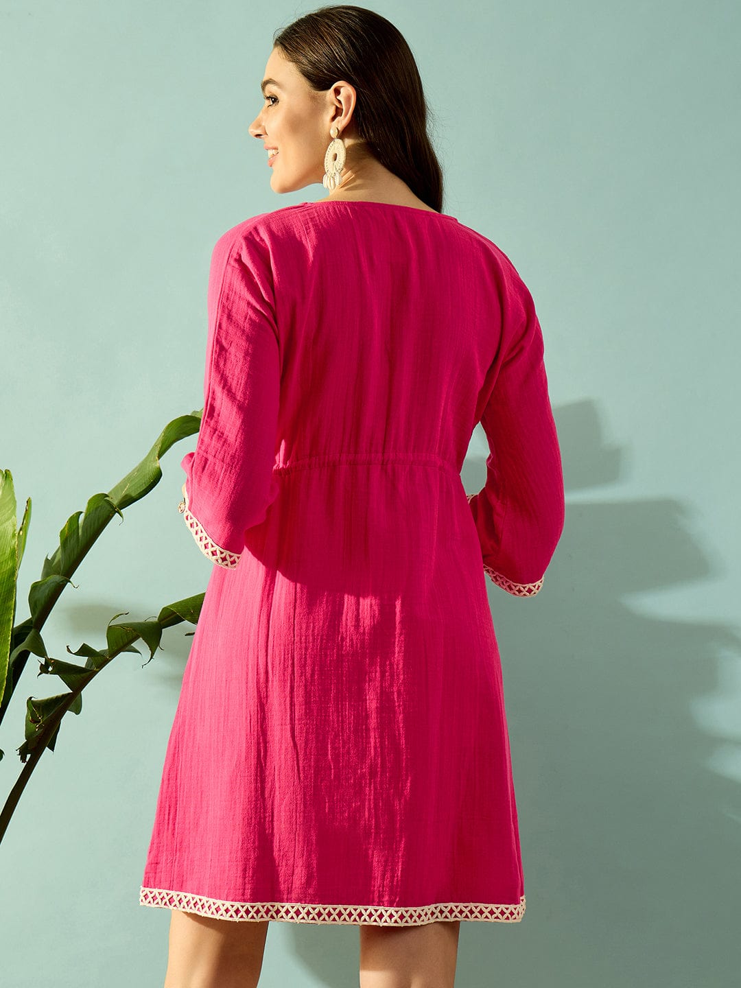 The Kaftan Company Cover-Up Pink Cotton Laced Up Resort Wear Coverup