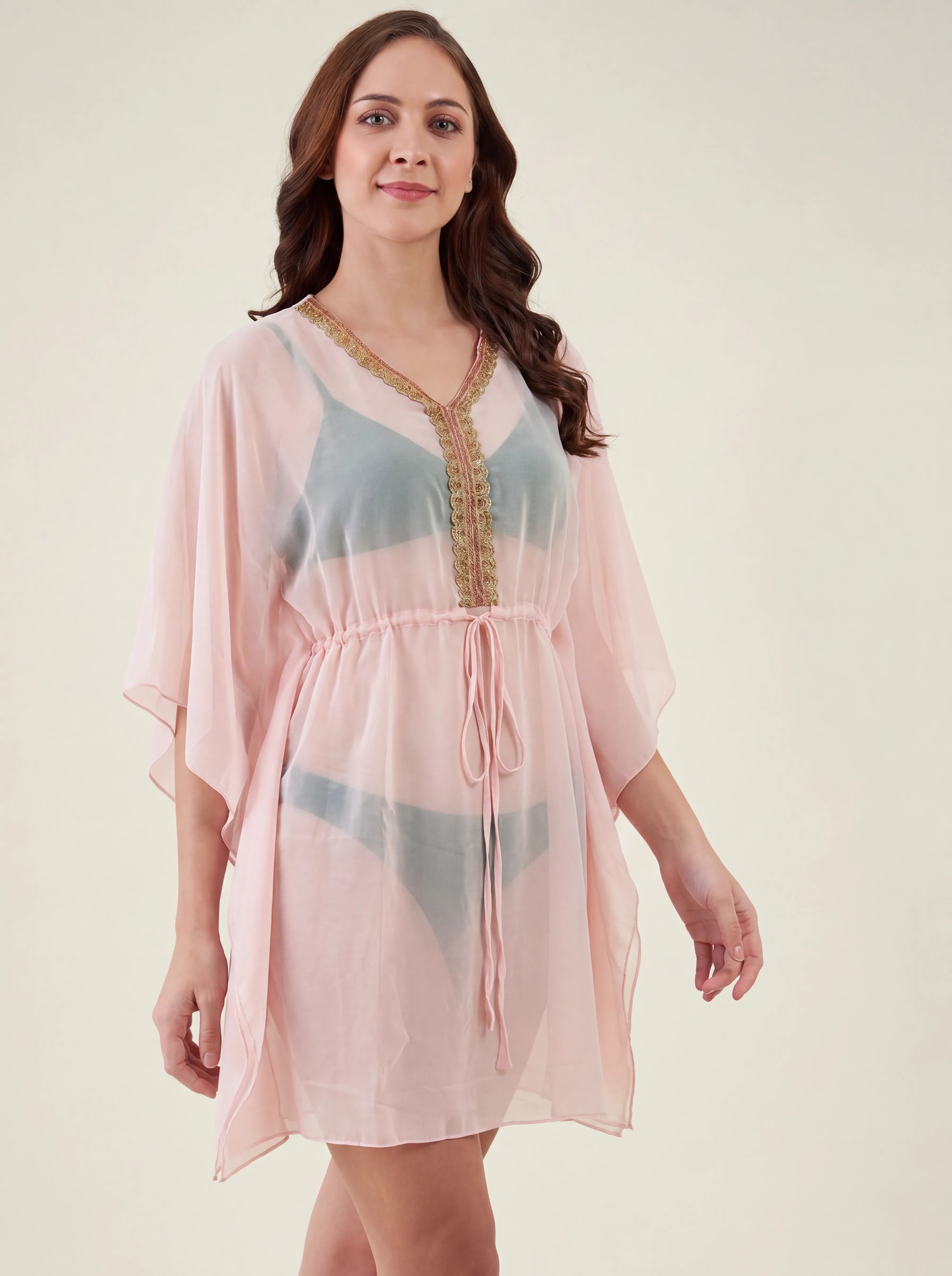 The Kaftan Company Cover Up Pink Sheer Chiffon Beach Cover Up