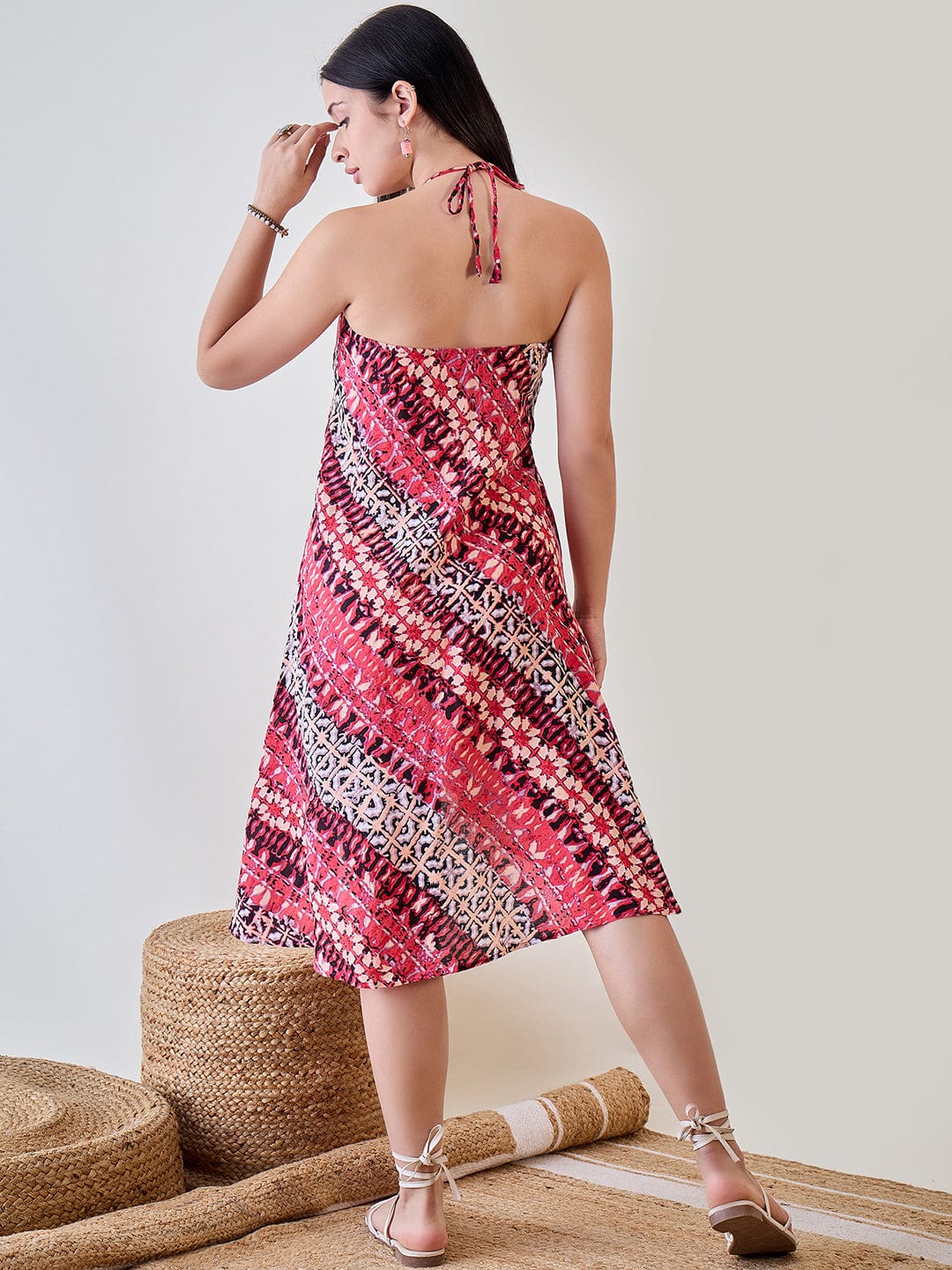 The Kaftan Company Cover-Up Shibori Printed Pink Viscose Resort Wear Dress
