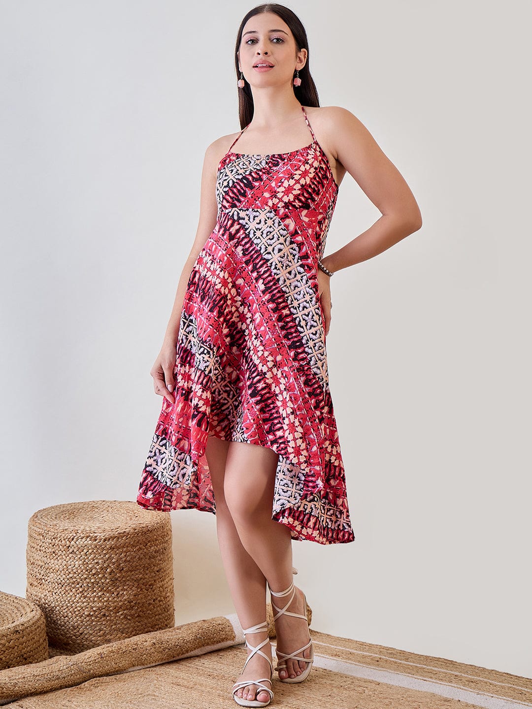 The Kaftan Company Cover-Up Shibori Printed Pink Viscose Resort Wear Dress