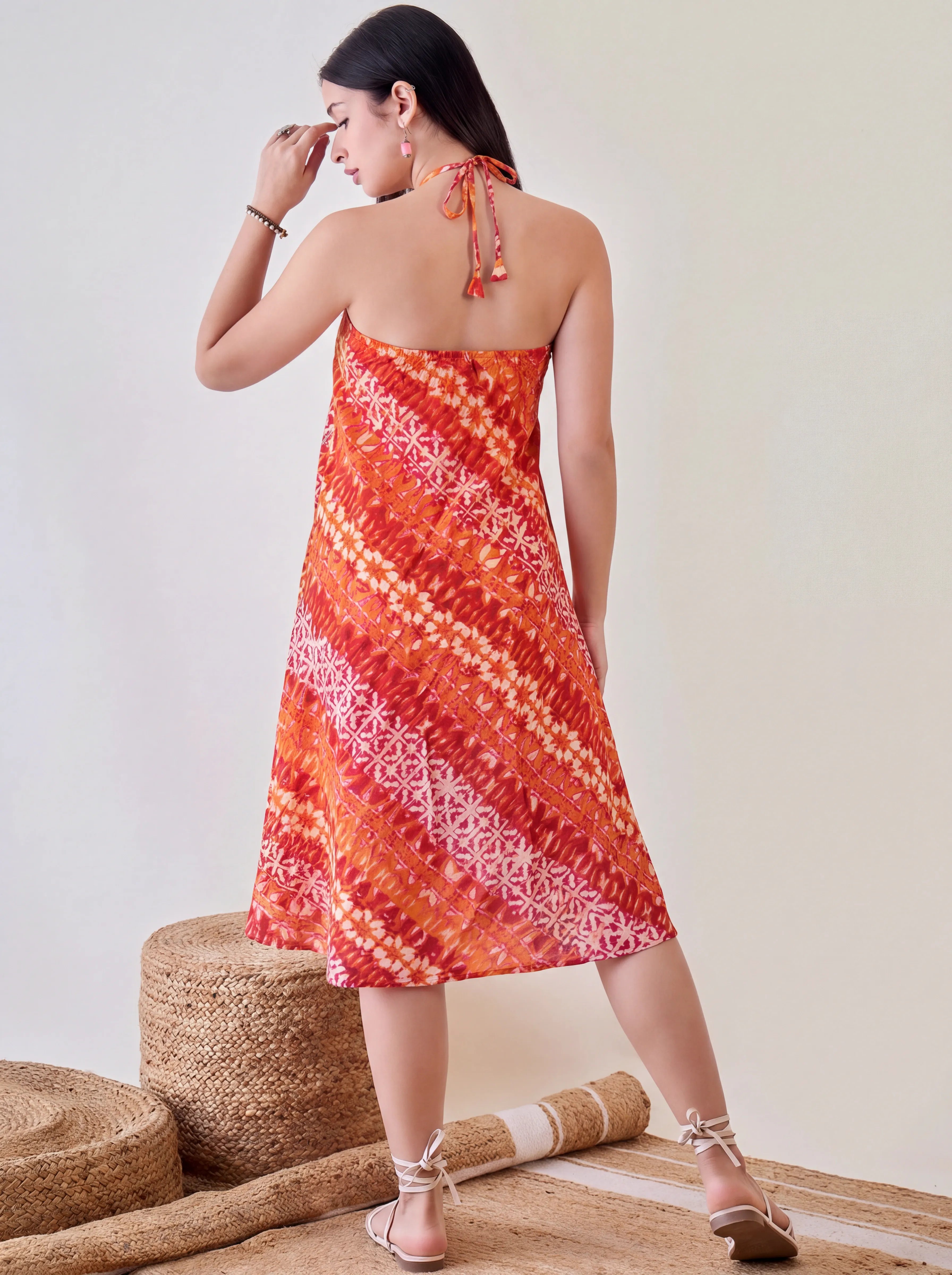 The Kaftan Company Dress Orange Tie Dye High Low Resort Dress