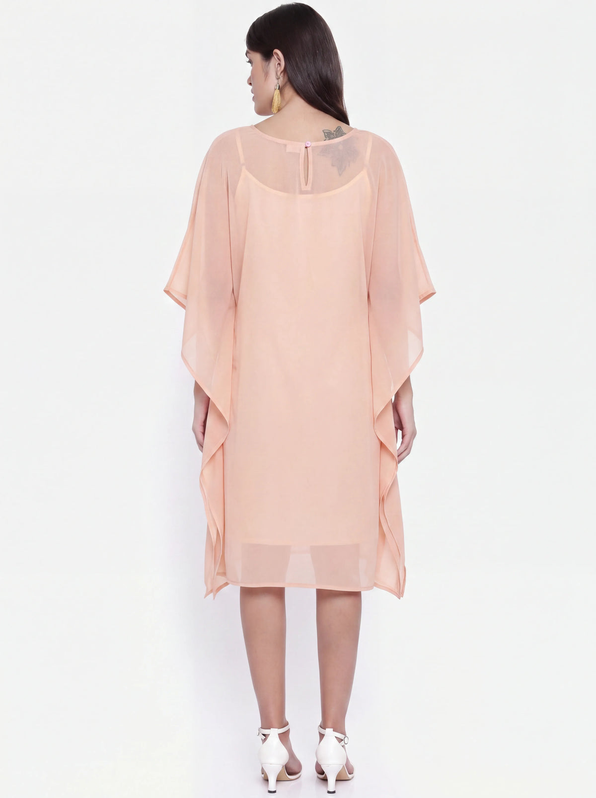 The Kaftan Company Dress Peach Hand Embroidered Georgette Kaftan Dress