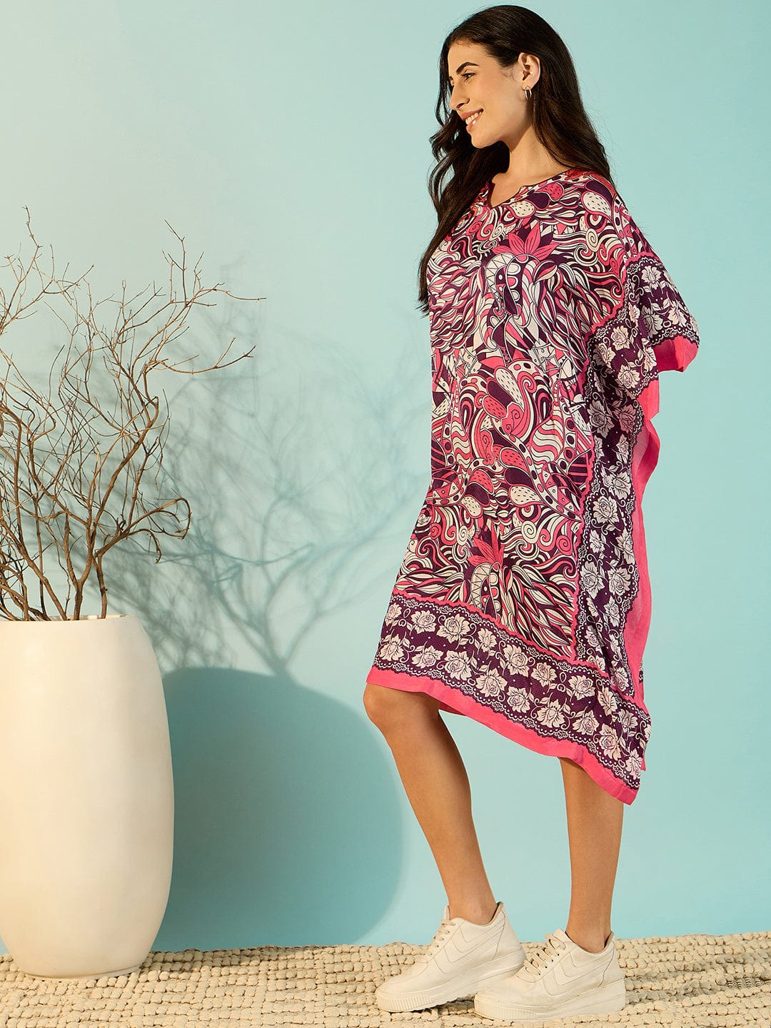 The Kaftan Company Dresses Abstract Printed Waves Patterned Kaftan Dress For Women