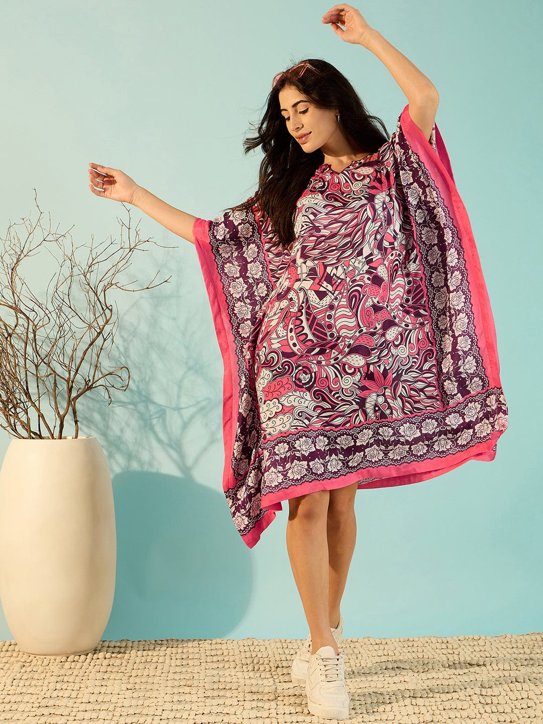 The Kaftan Company Dresses Abstract Printed Waves Patterned Kaftan Dress For Women