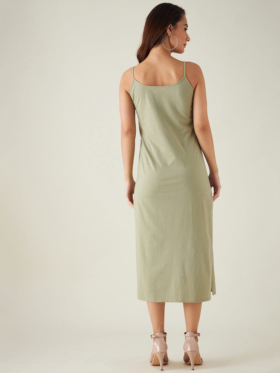 The Kaftan Company Dresses Beige and Green Floral Print Hand Embroidered Dress