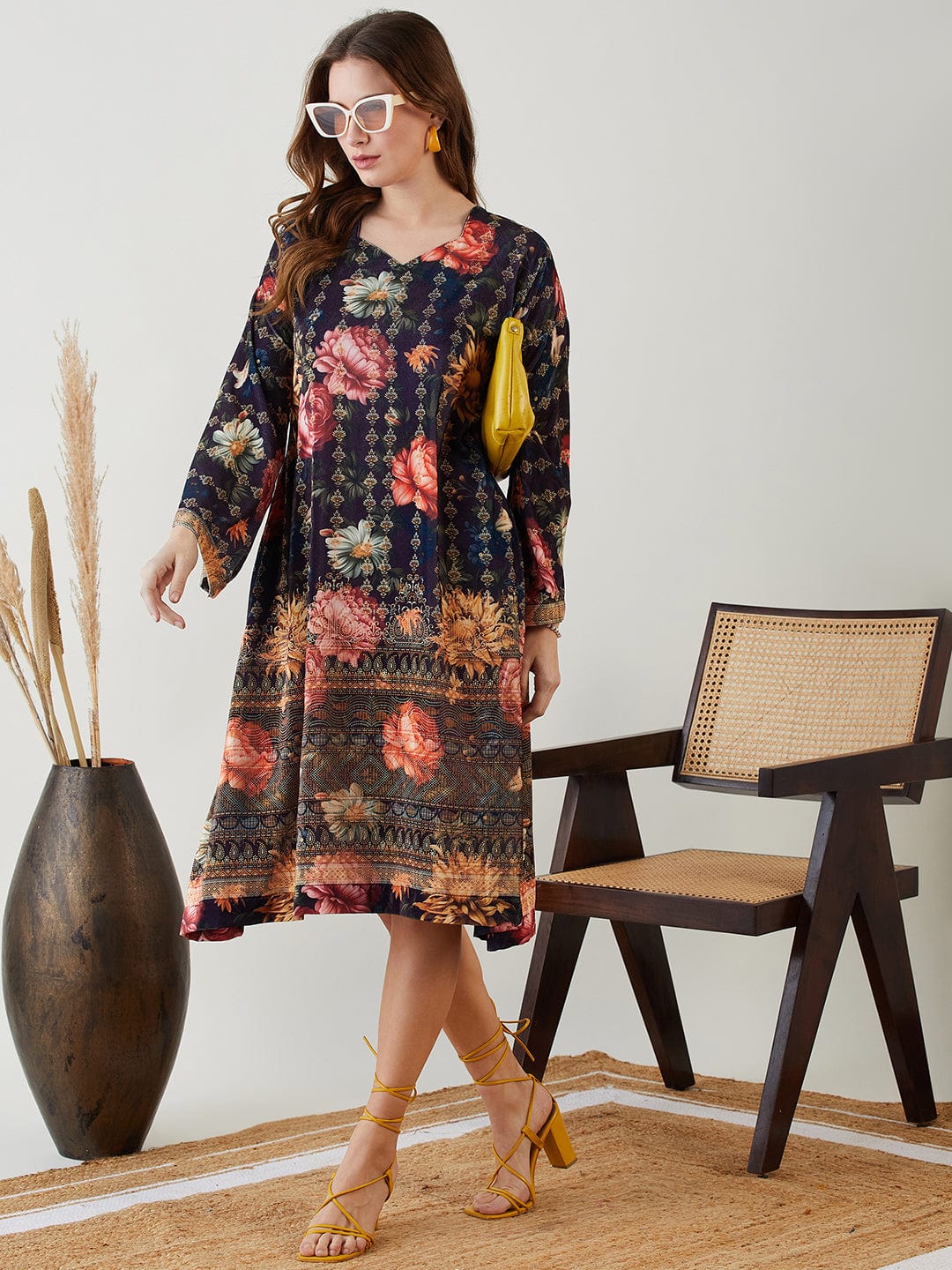 The Kaftan Company Dresses Black Jeweled Floral Velvet Dress