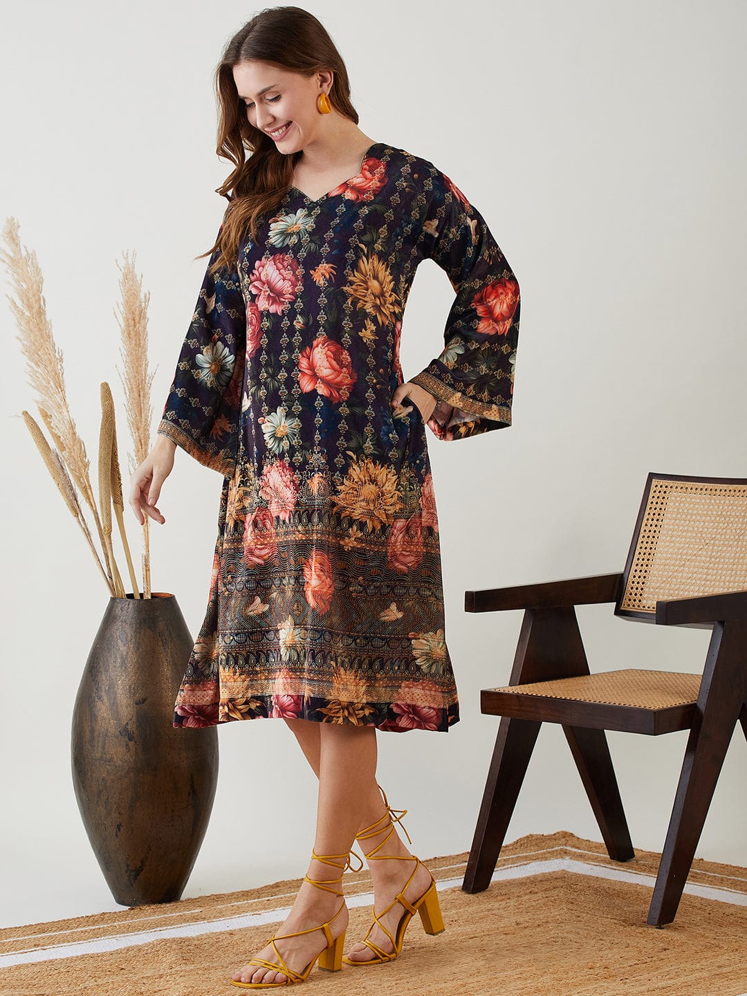 The Kaftan Company Dresses Black Jeweled Floral Velvet Dress