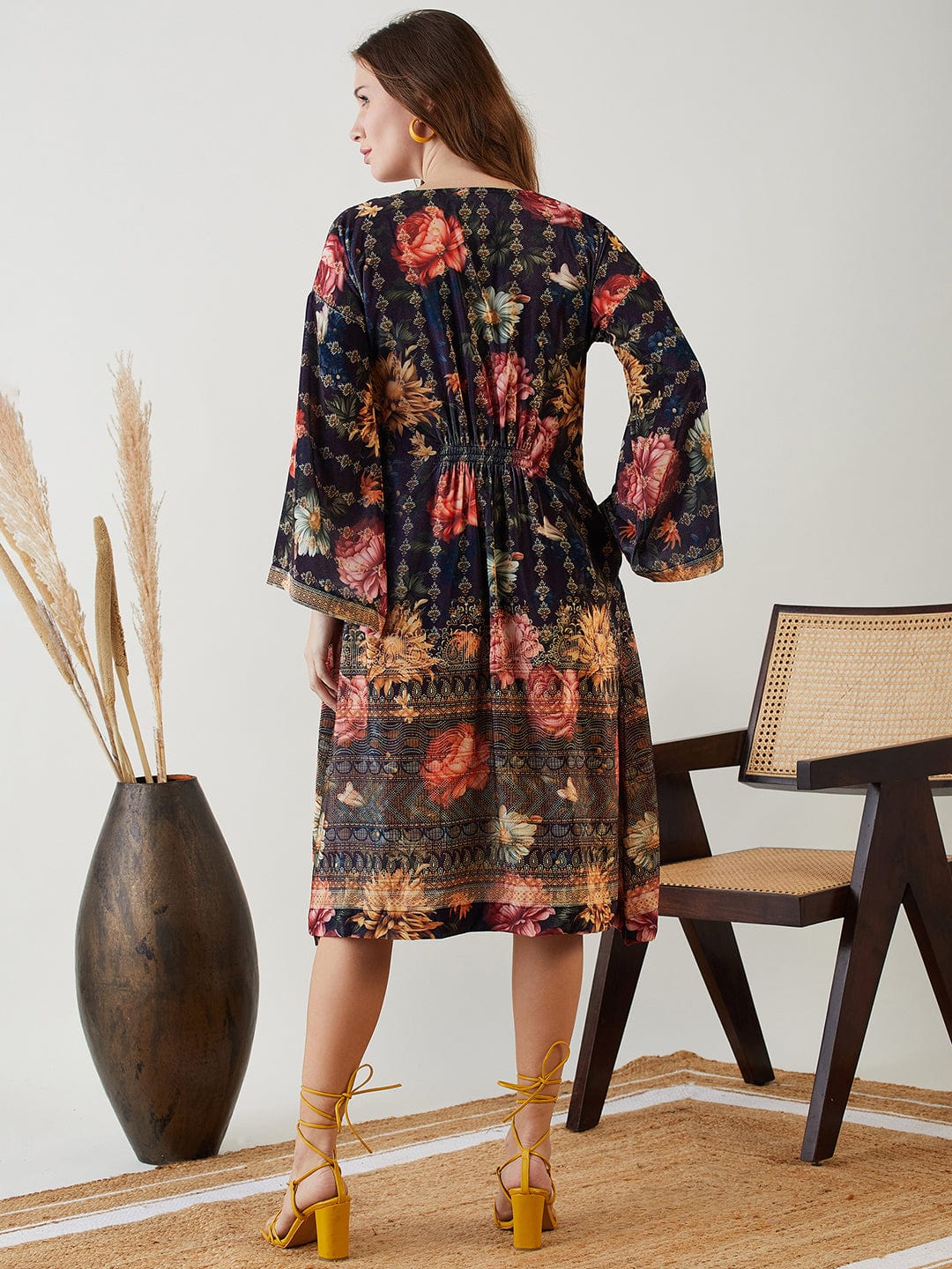 The Kaftan Company Dresses Black Jeweled Floral Velvet Dress