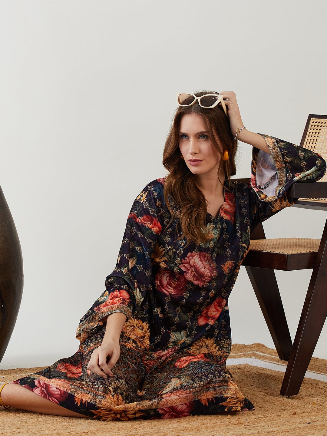 The Kaftan Company Dresses Black Jeweled Floral Velvet Dress