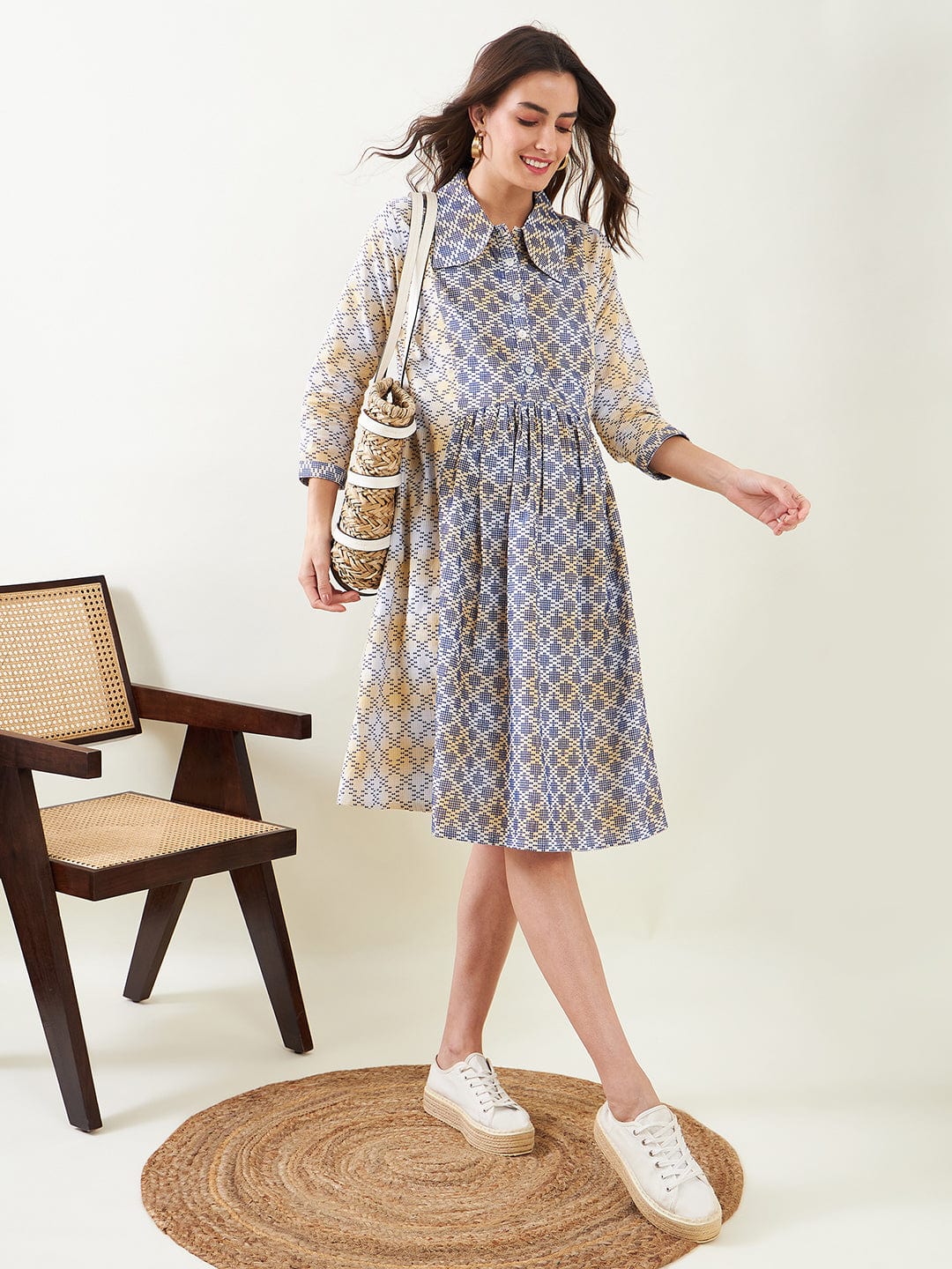 The Kaftan Company Dresses Blue Cotton Maternity and Nursing Skater Dress