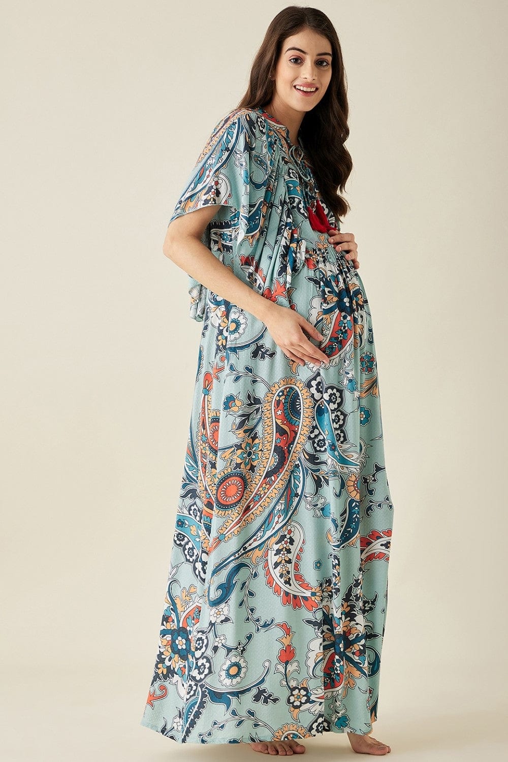 The Kaftan Company Dresses Blue Paisley Printed Maternity Lounge Dress