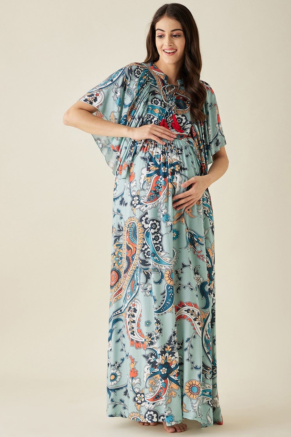 The Kaftan Company Dresses Blue Paisley Printed Maternity Lounge Dress