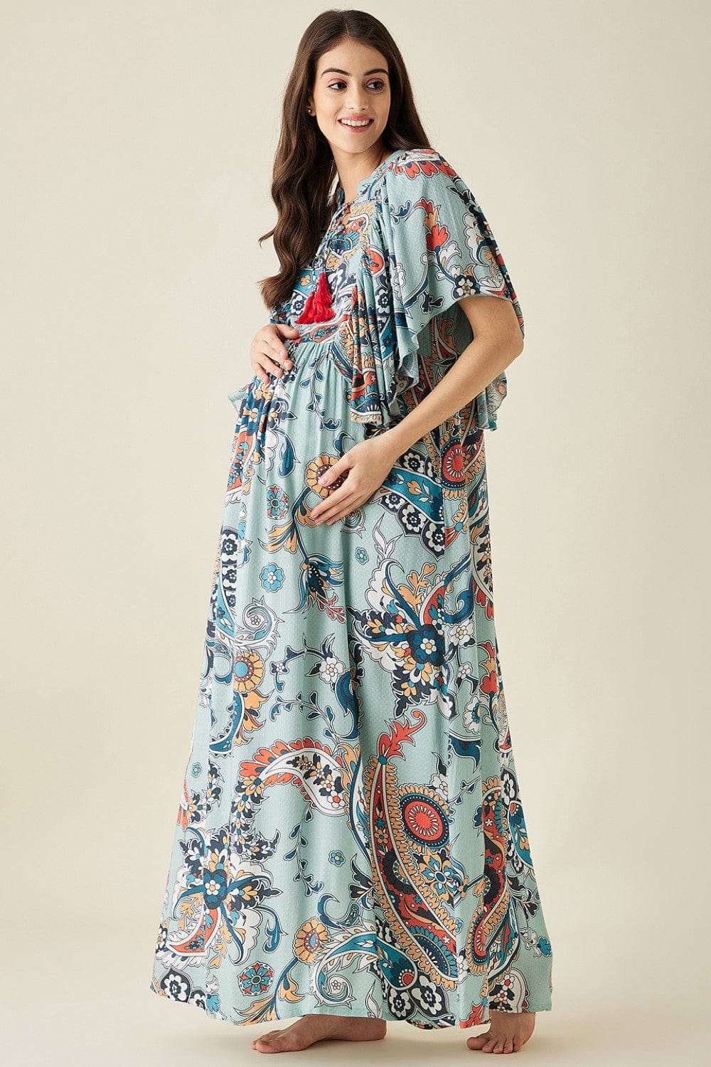 The Kaftan Company Dresses Blue Paisley Printed Maternity Lounge Dress