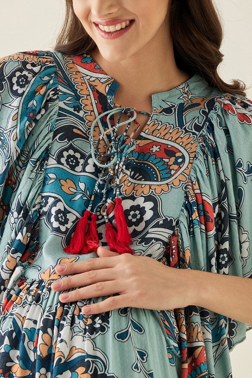 The Kaftan Company Dresses Blue Paisley Printed Maternity Lounge Dress